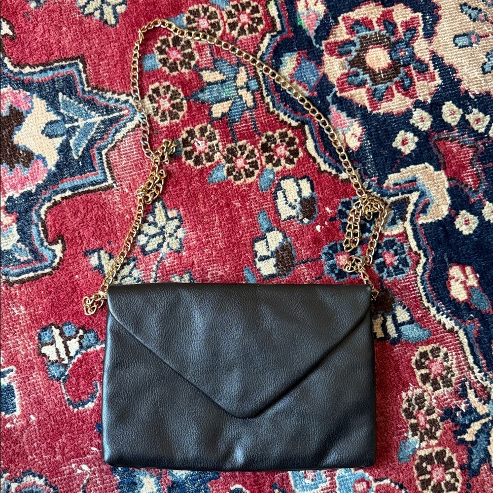 a new day Black Clutch with Gold Chain
